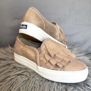 Keds Rose Gold 🌸✨ Triple Ruffle Suede Platform Sneakers